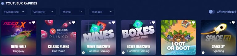 Celsius Casino jeux rapides
