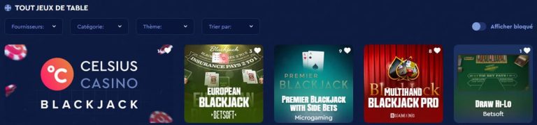 Celsius Casino jeux table