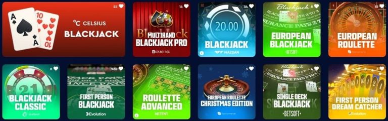 jeux table Celsius Casino